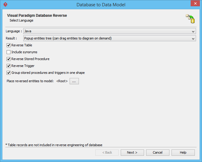 Database to data model