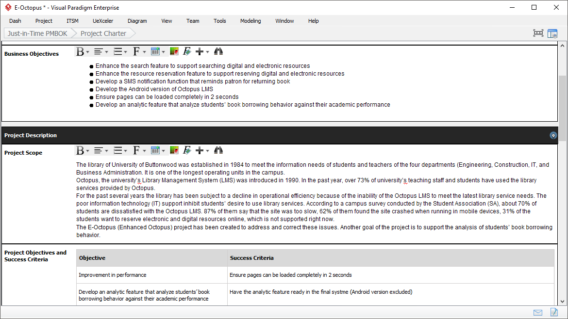 Just-in-Time form PMBOK filling