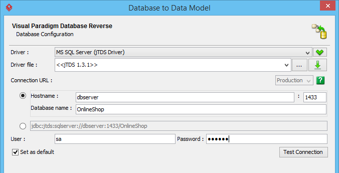 Specify database connection