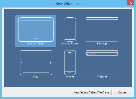 New android tablet wireframe