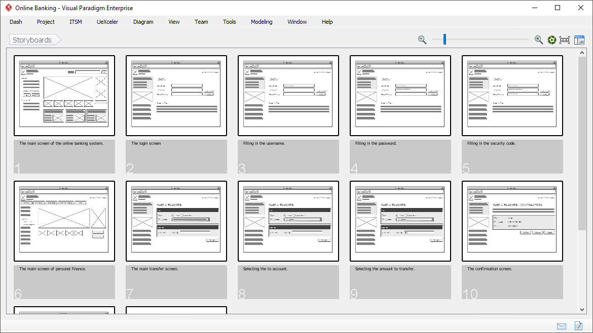 Storyboard tool allows you to put together relevant wireframes