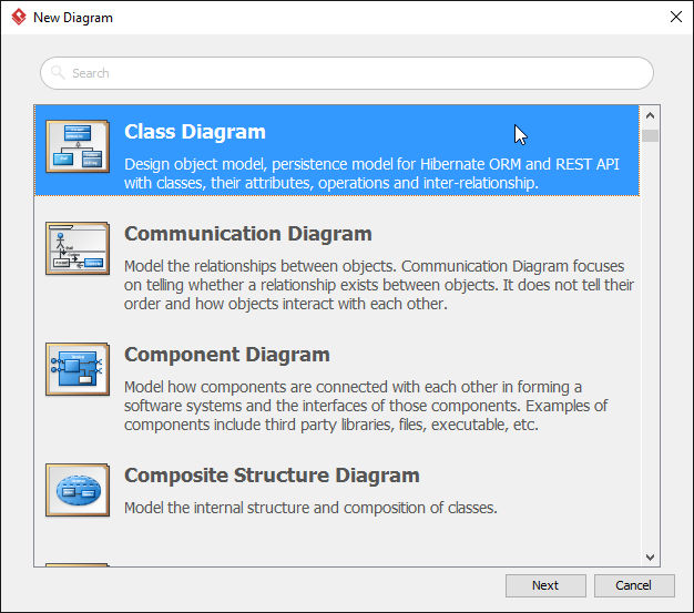 Selected class diagram