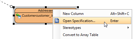 Open entity specification dialog