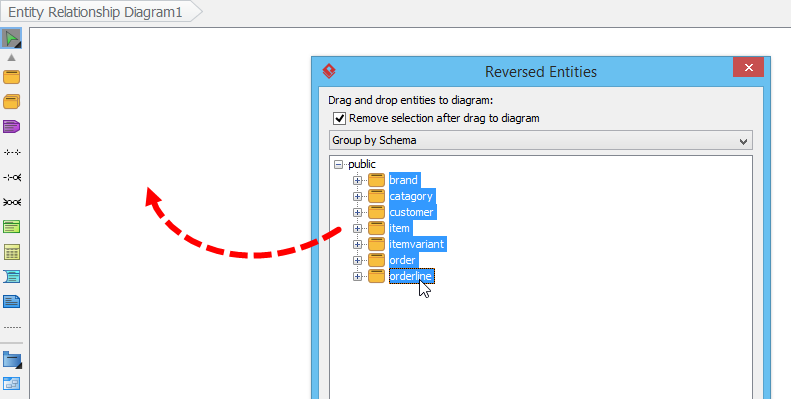 Drag entities to diagram