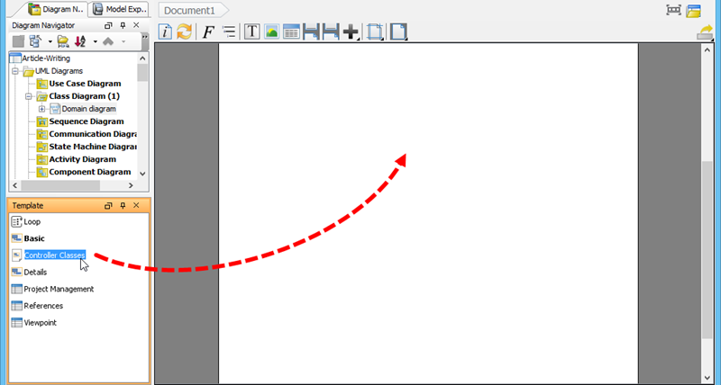 Dragging template to document