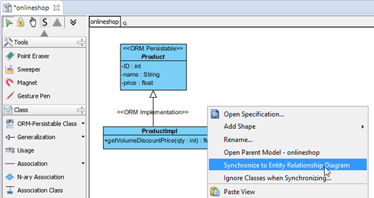 Synchronize to Entity Relationship Diagram