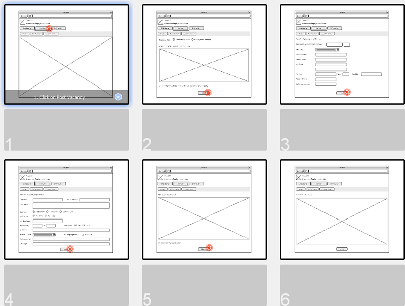 Wireframes in storyboard