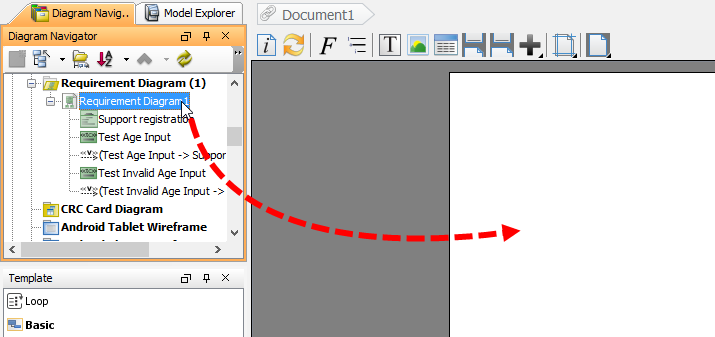 Drag requirement diagram to document