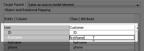 entity column to class attribute mapping table