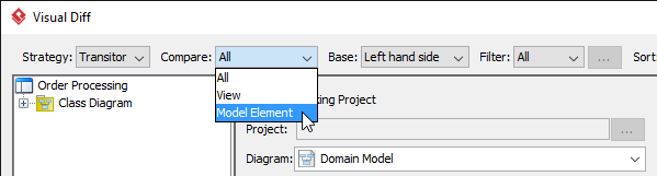 Select model element to compare