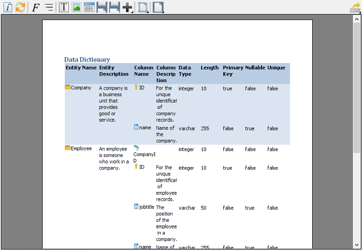 data dictionary