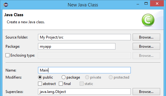 New Java class