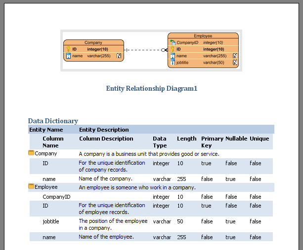 data dictionary created