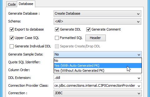 Selected generate sample data