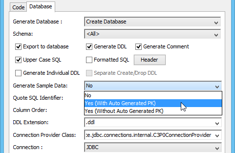 Selected generate sample data