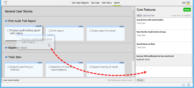 Adding user story into a sprint by drag and drop