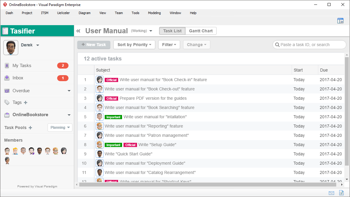 Project management with Tasifier