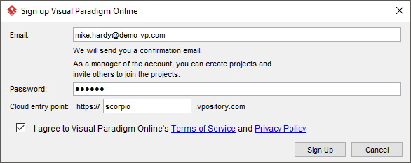 Signing up Visual Paradigm Online