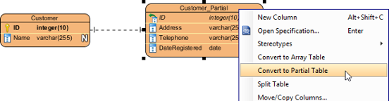 Convert to Partial Table