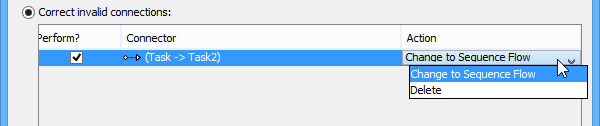 Possible actions of handling invalid connector - Correct it or delete it