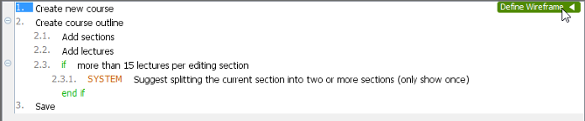 Define a wireframe for a scenario step