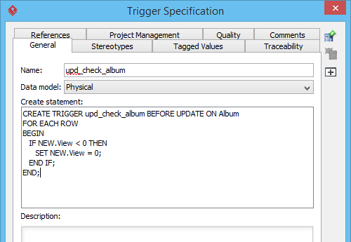 Create statement of trigger