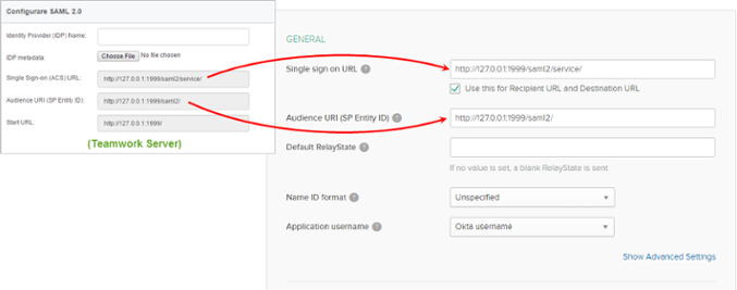 Filling in SAML settings