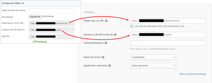 Filling in SAML settings