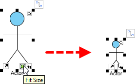 The minimum size of a shape can be determined by pressing its fit size button