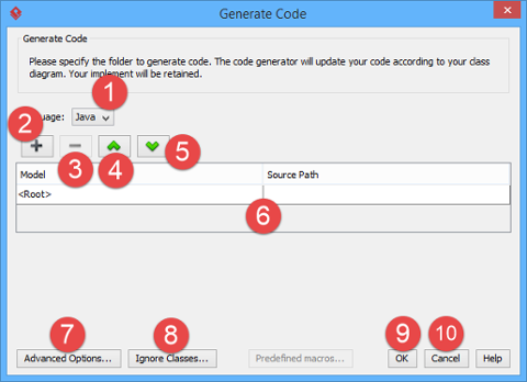 An overview of Generate Code dialog box