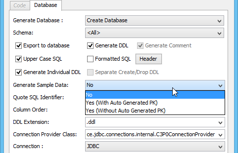 Setting the Generate Sample Data option