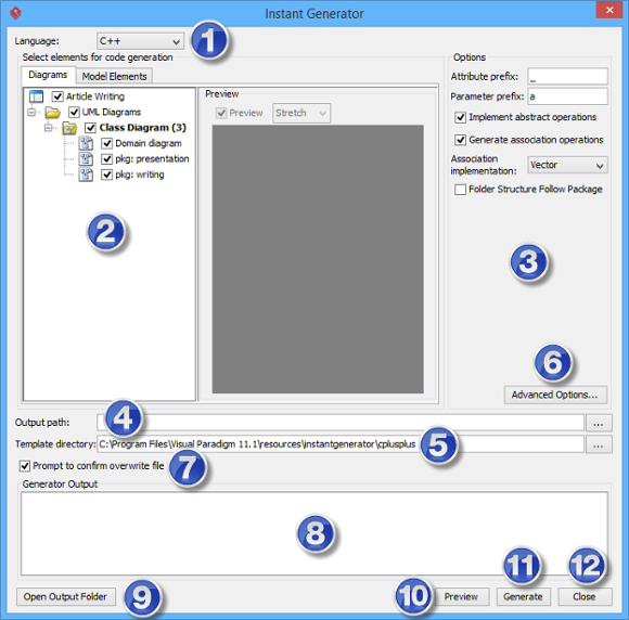 Overview of instant generator window