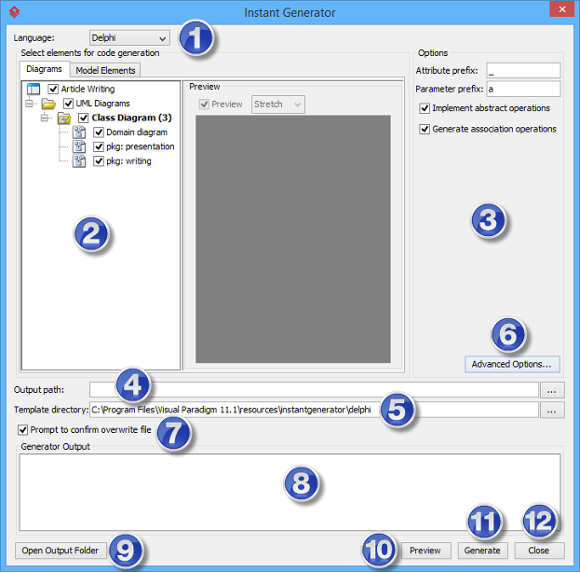 Overview of instant generator window