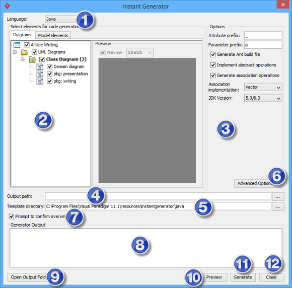 Overview of instant generator window