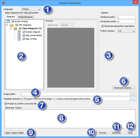 Overview of instant generator window