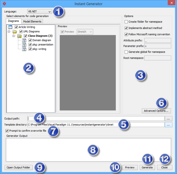 Overview of instant generator window