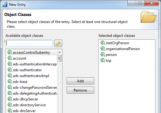 inetOrgPerson added to the list of selected object classes