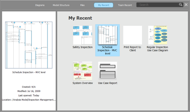 My Recent view of Project Browser