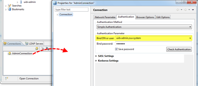 Obtaining the Bind DN or user from Apache Directory Studio