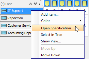 Open Lane's Specification dialog box