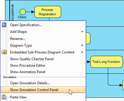 Opening Simulation Control Panel