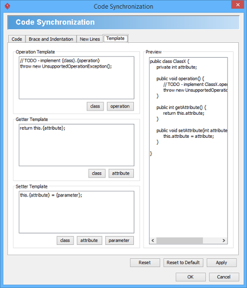 Template configuration