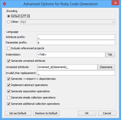 Advanced Options dialog box