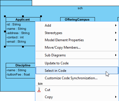 Select source file from UML class