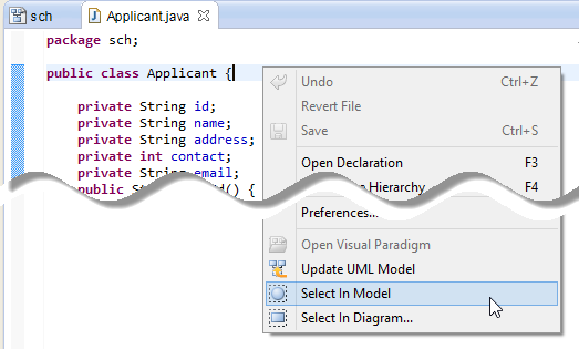 Open the UML class from a source file