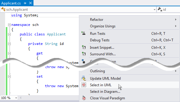 Open the UML class from a source file