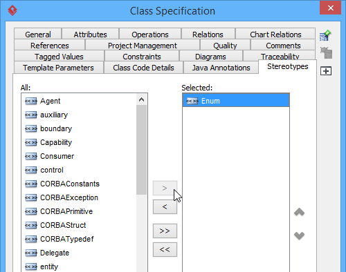 Stereotype Enum is selected