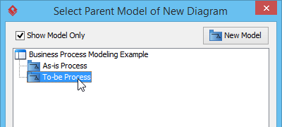 Selecting a model for storing the new diagram