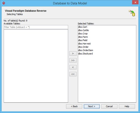 Select tables to be reversed