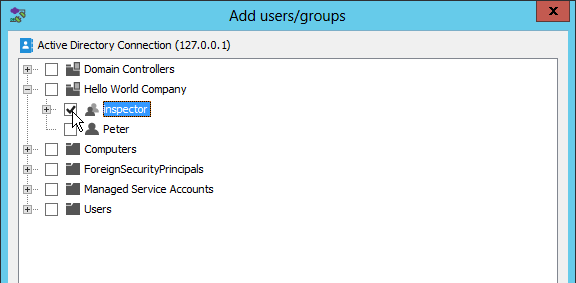 Select user groups to add to DS Connector Console